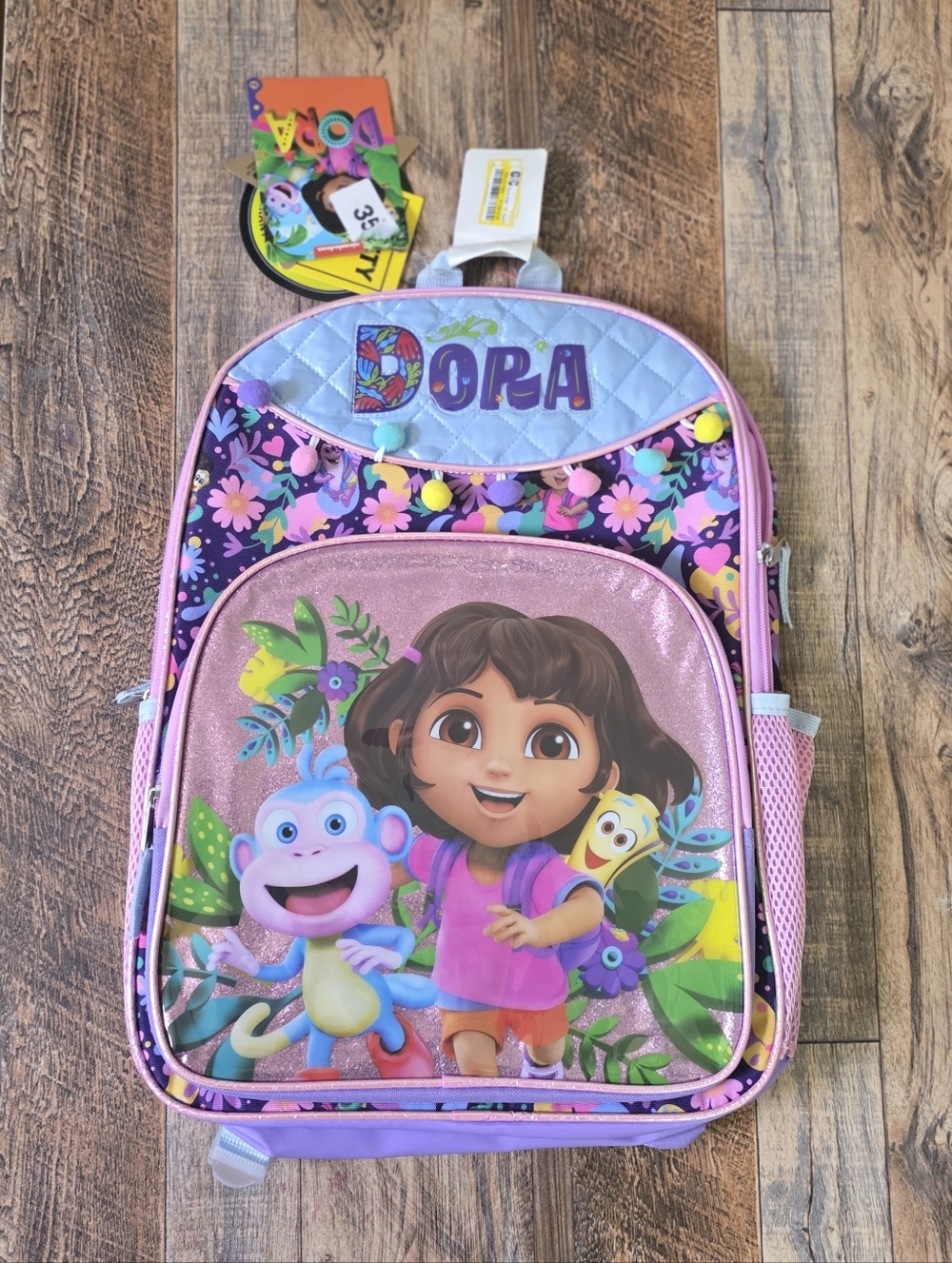Nickelodeon Dora the Explorer & Boots Kids Backpack – Glitter & Pom Poms – NWT